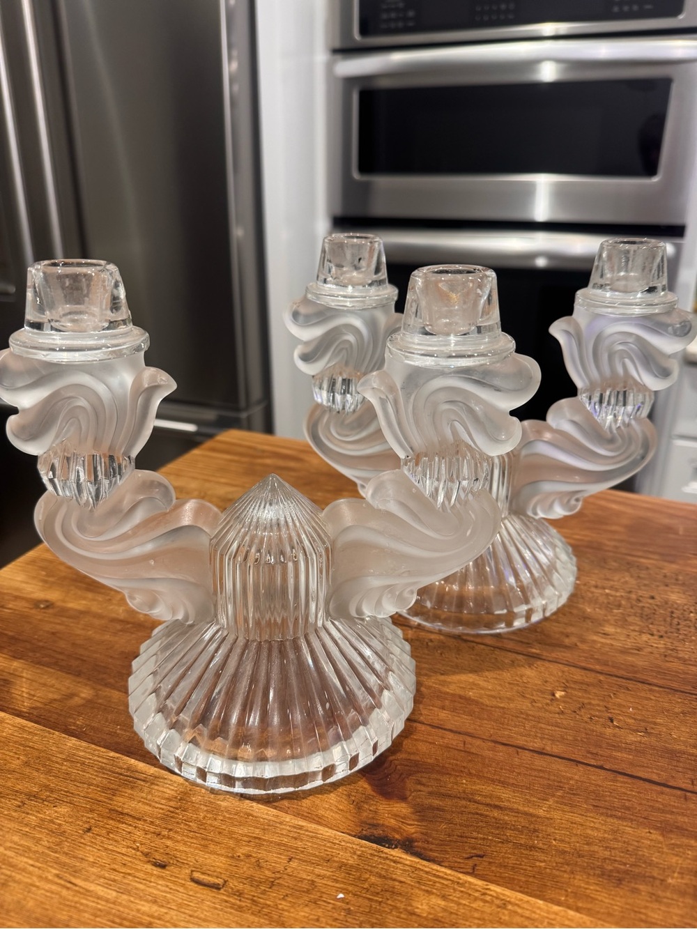 Malden by Libochovice Crystal Frosted Glass Candelabra Pair